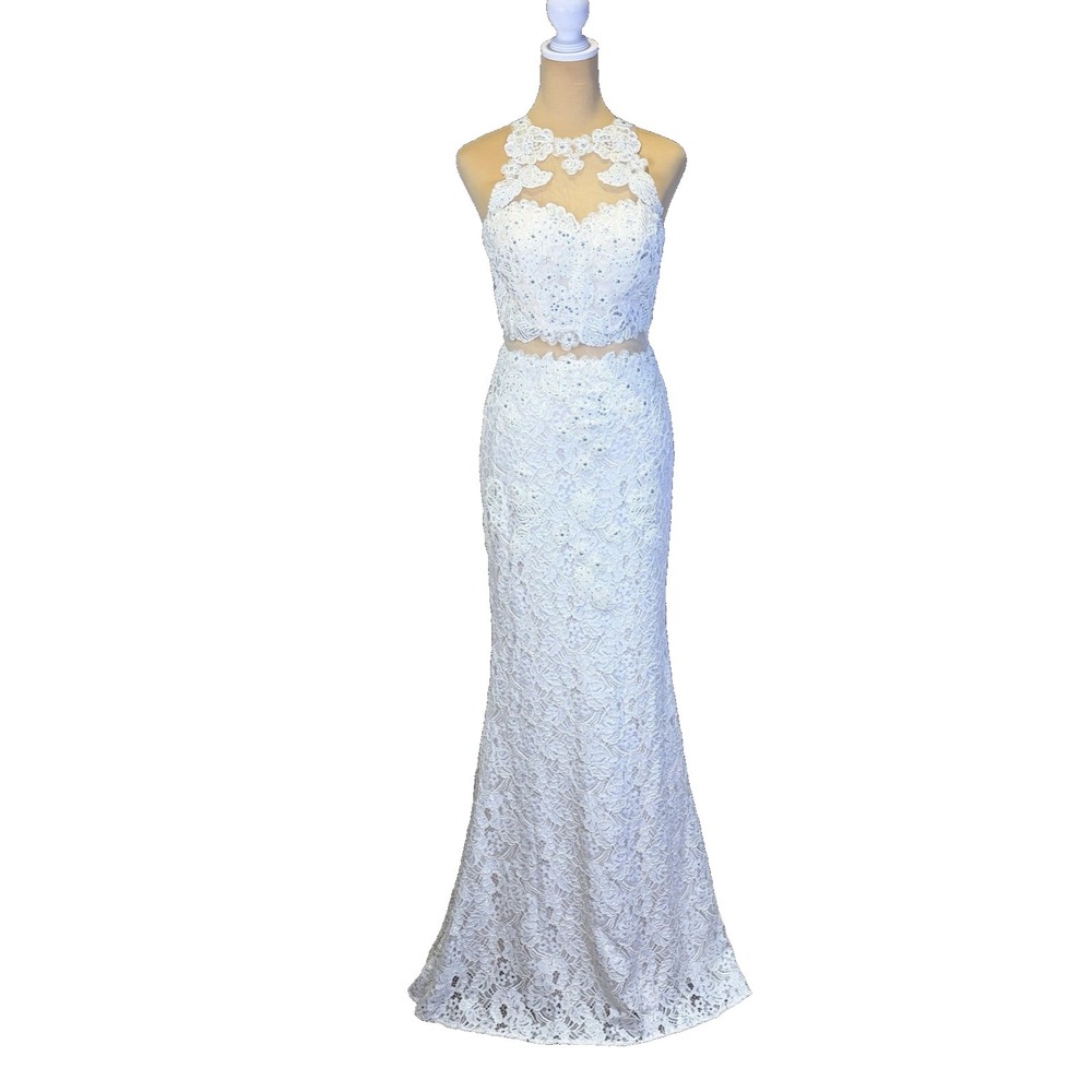 Wedding Gown Size S White Mermaid Diamonds Sequins Lace Bridal Dress Bride Chic - Picture 1 of 16